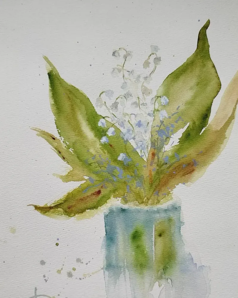 Ландыши. Картина акварелью — 21×30 см