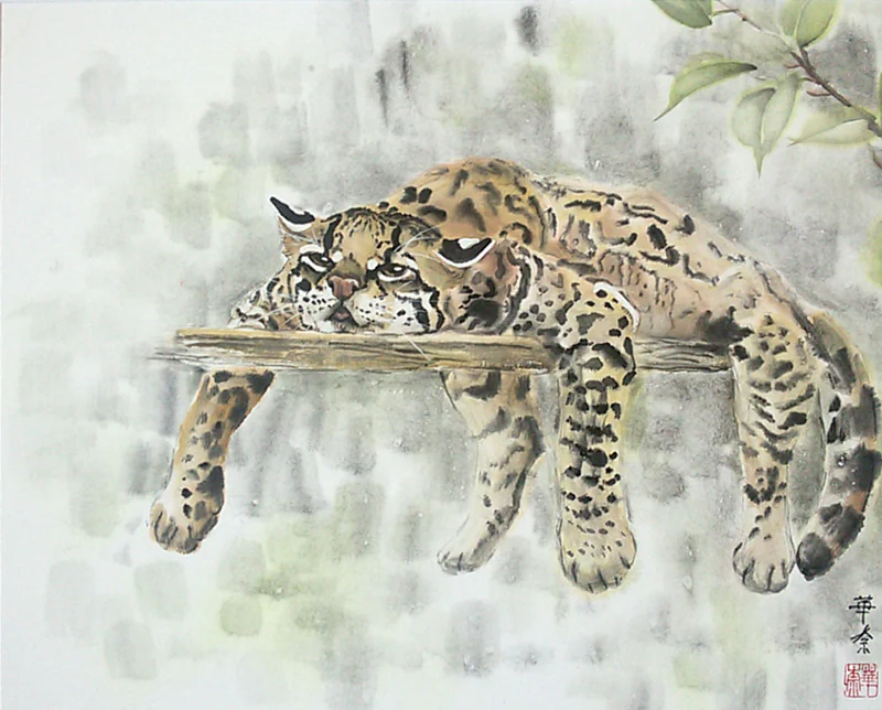 Картина Идеальный день, 50x40 кот оцелот зеленые кусты лето
