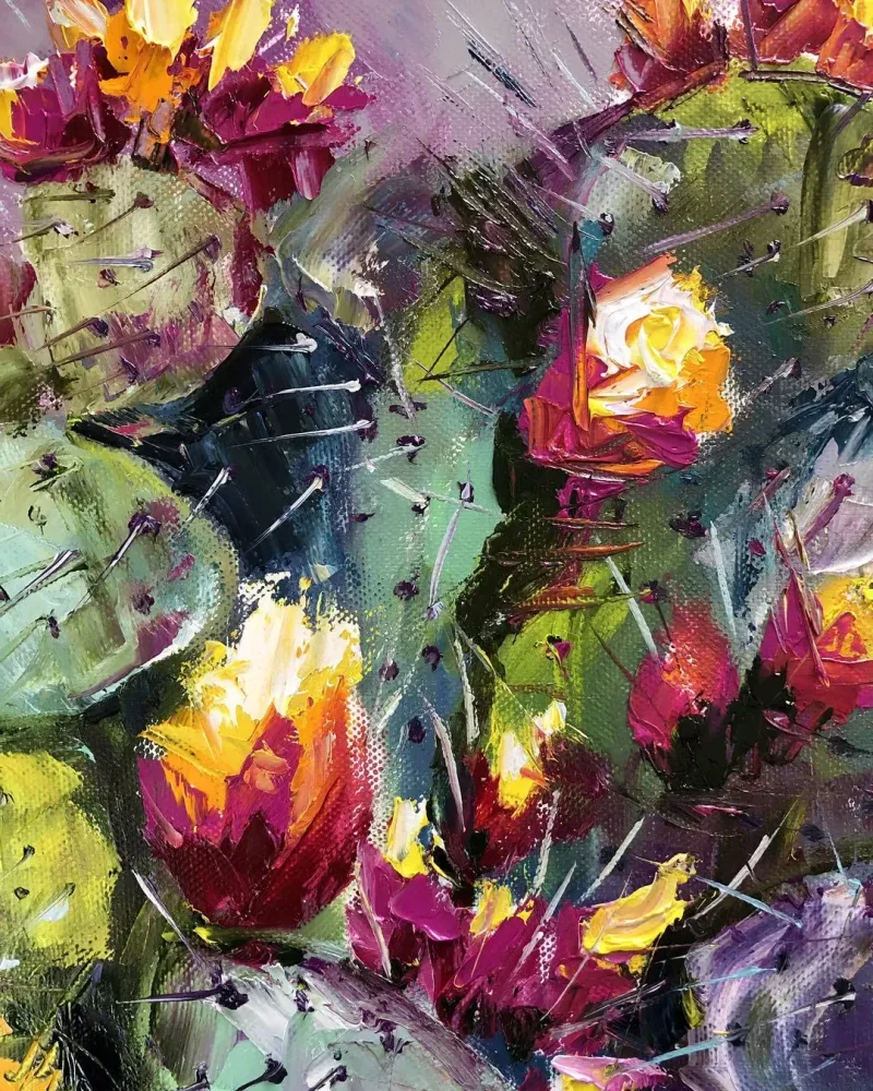 Кактусы цветут. Картина маслом 24×30 см — 24×30 см