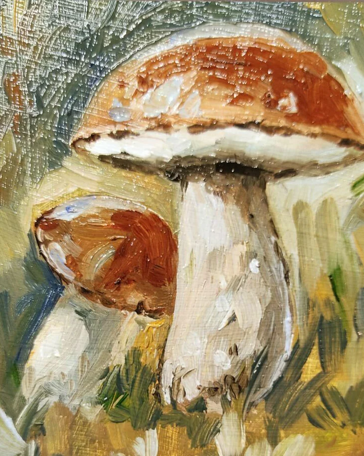 Картина с грибочками масло 10 на 10 см