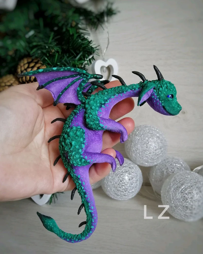 Дракон, ватная ёлочная игрушка