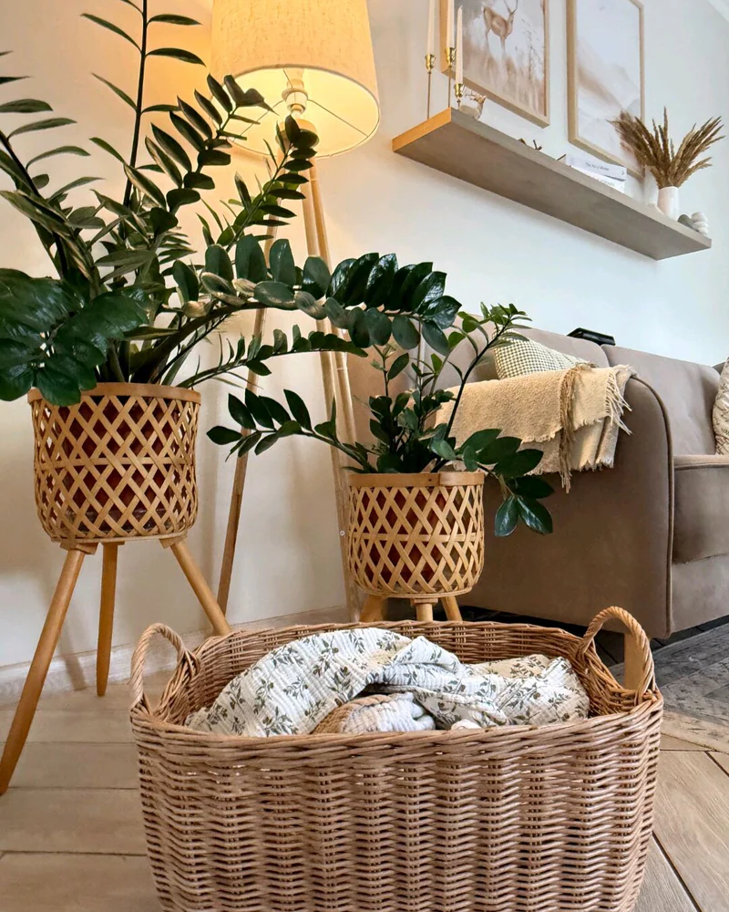 Плетеные корзины для хранения — Круглая с крышкой