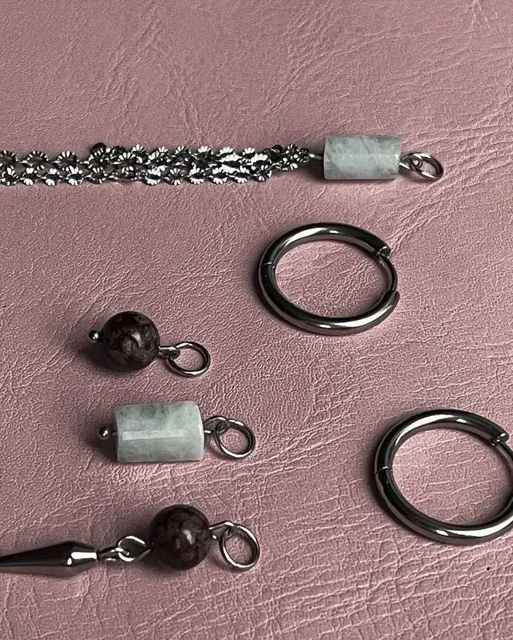 Серьги из обсидиана и аквамарина