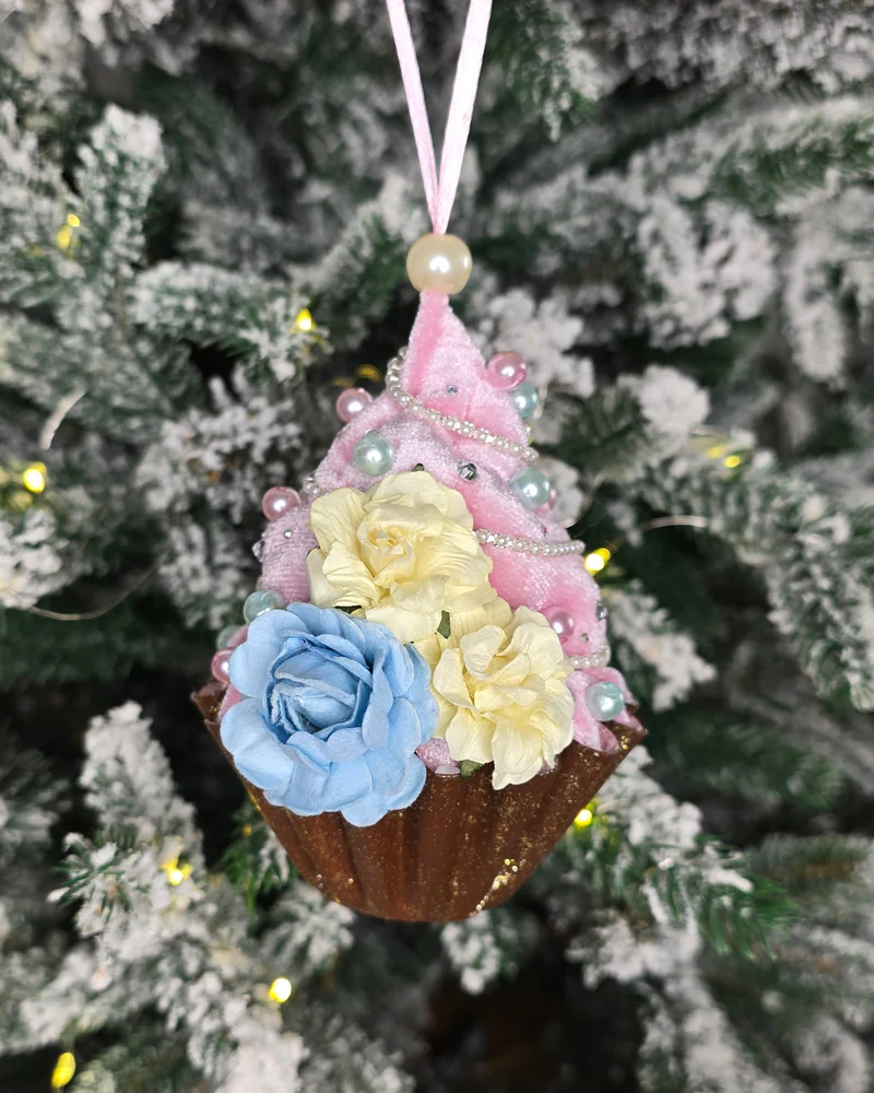 Елочная игрушка Пирожное — Розовый
