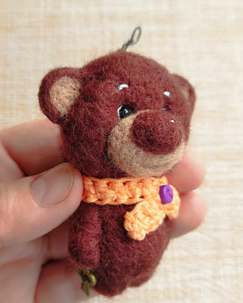 Войлочная игрушка мишка из шерсти, Медвежонок игрушка