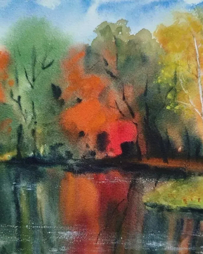 Осень. Осенний пейзаж акварелью — 20×30 см