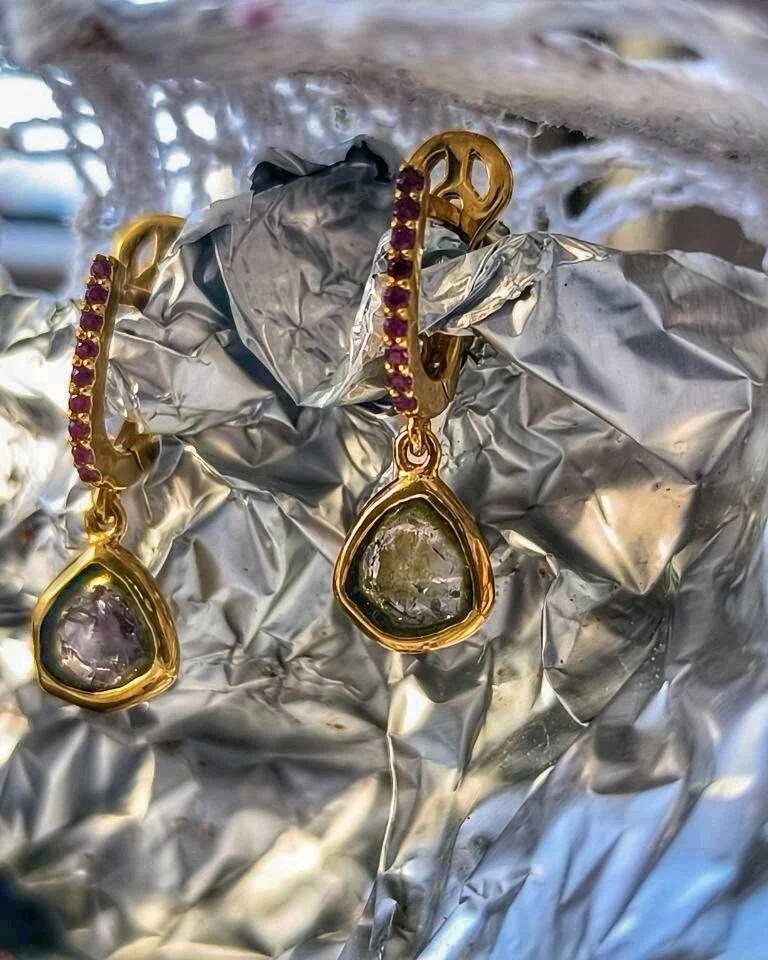 Серёжки из серебра со срезами турмалина