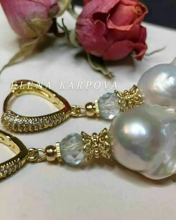 Серьги с жемчугом барокко и топазом в огранке