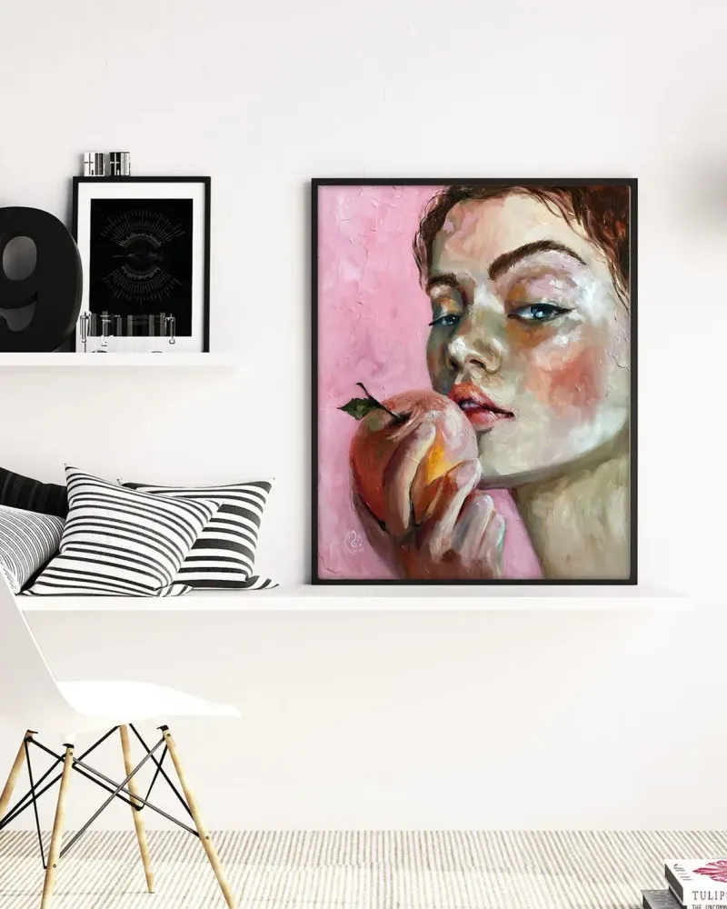 Девушка и яблоко. Картина маслом 40×50 см — 40×50 см