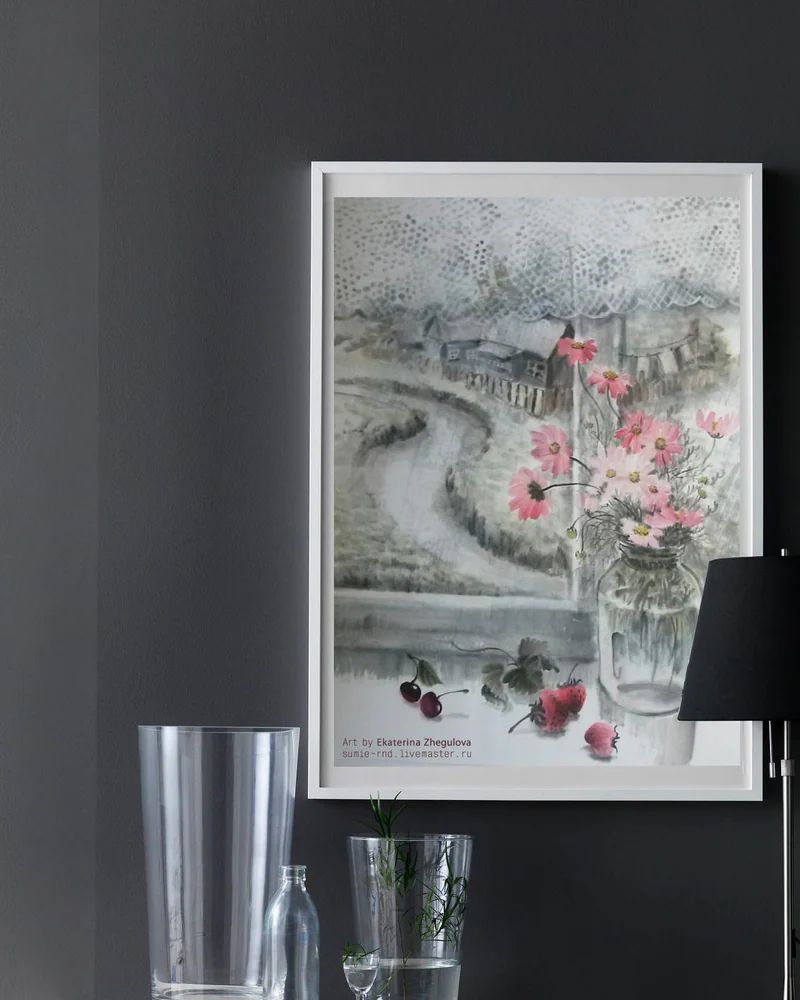 Картина Деревенские зарисовки 50x70 космеи розовый дождь