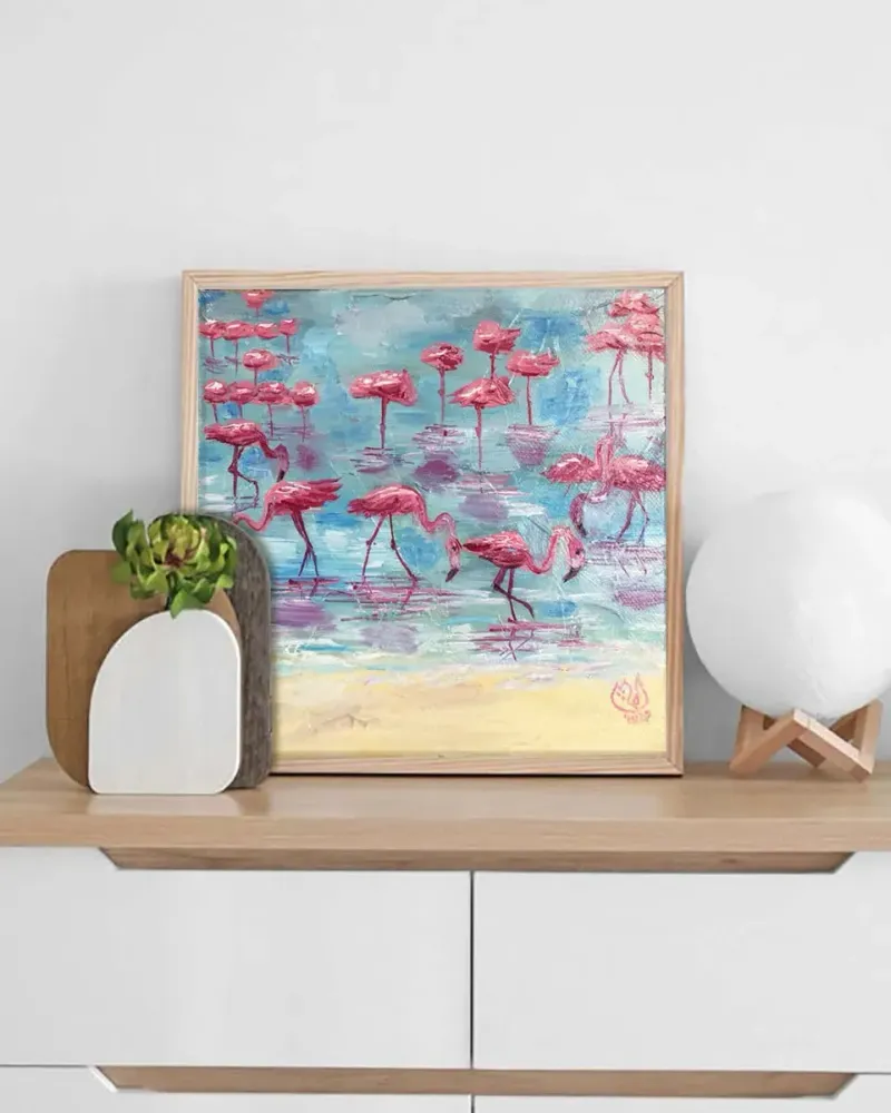 Фламинго. Картина маслом 20×20 см — 20×20 см