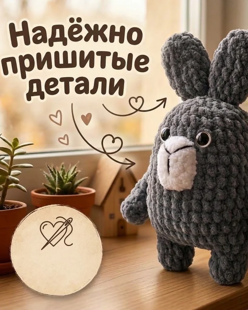 Плюшевый заяц — Серый, 15 см