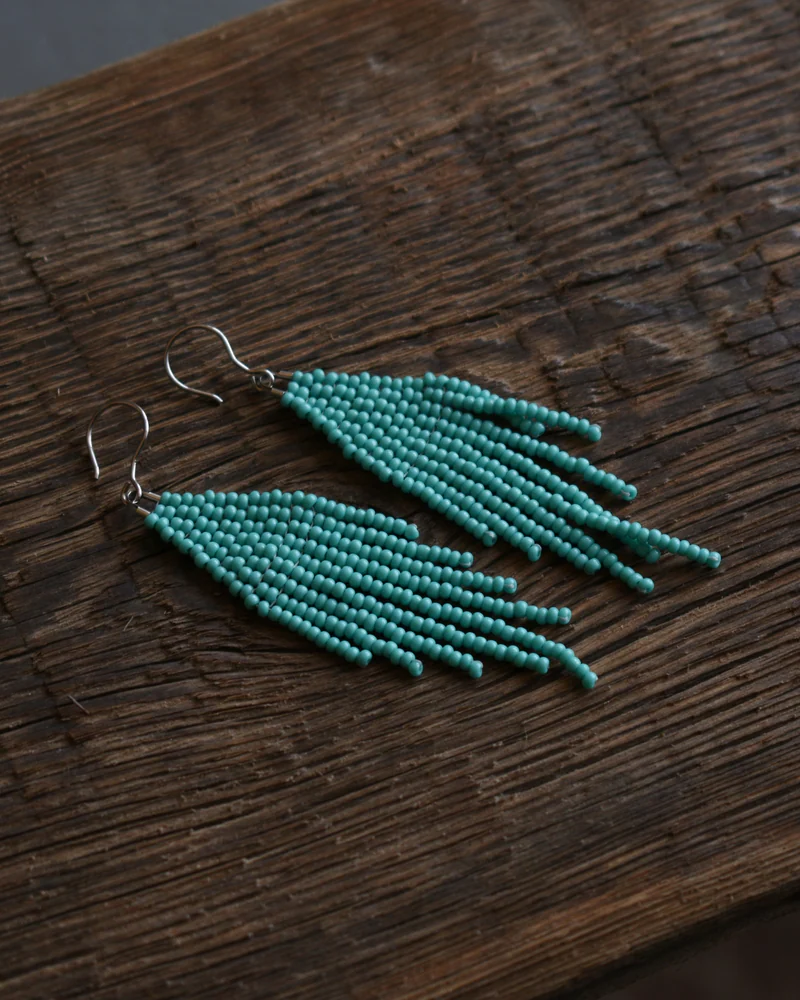 Серьги-кисти из бисера — Бирюзовый
