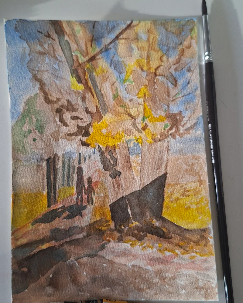 Осенний парк акварелью
