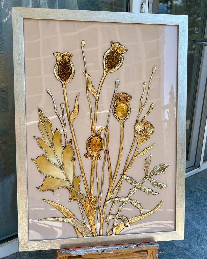 Картина «Маки», 50×70 см, на капучиновом фоне