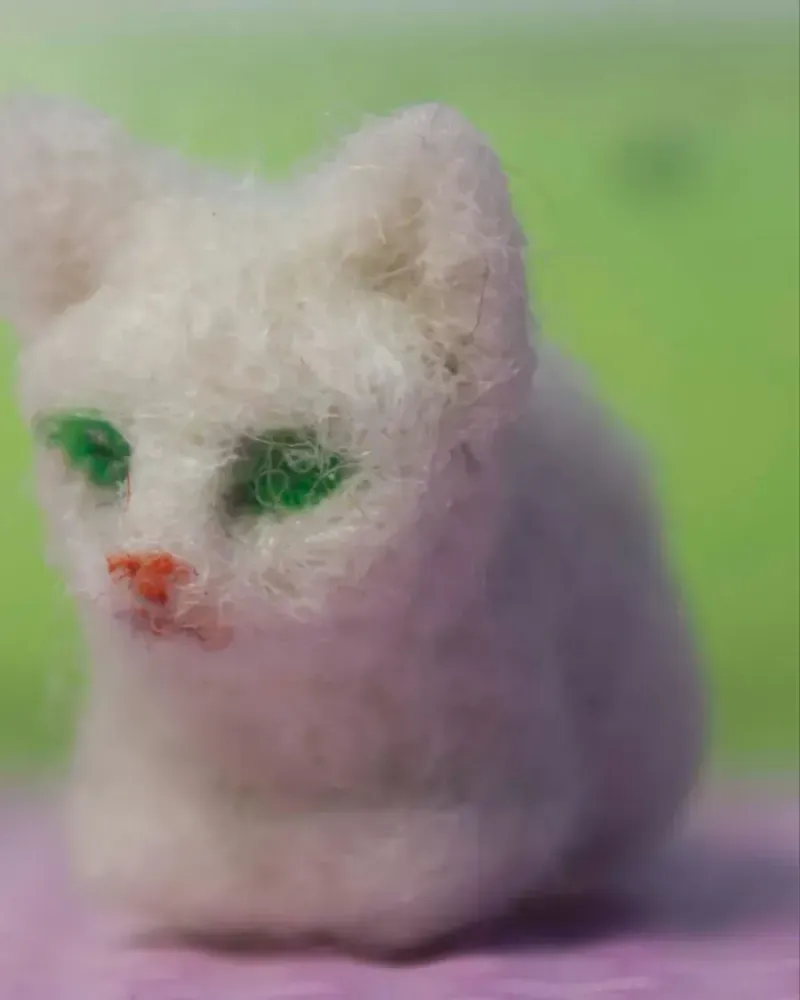 Лежащий котёнок для кукольного домика, 1:6 — Белый, из шерсти