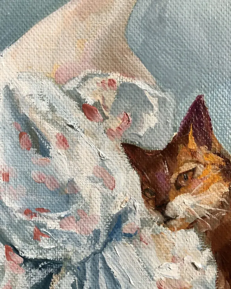 Девушка и кошка. Картина маслом 30×40 см — 30×40 см