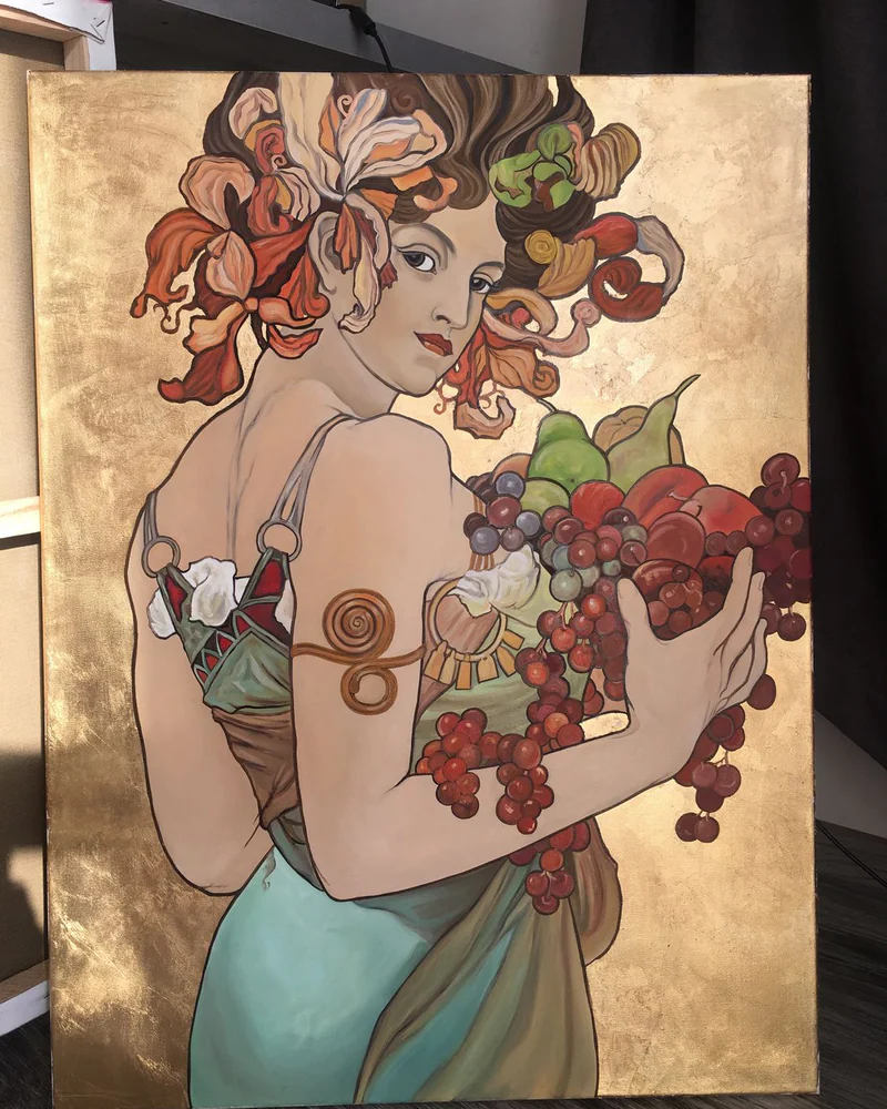 Картина по мотивам Альфонса Мухи, 60×80 см