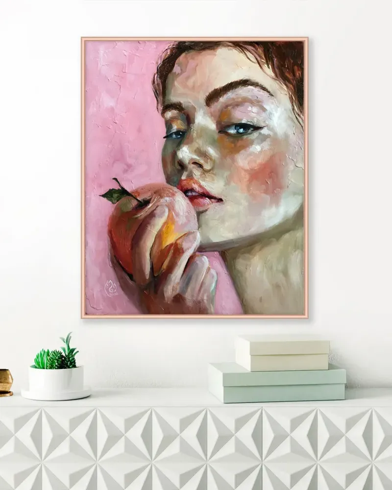 Девушка и яблоко. Картина маслом 40×50 см — 40×50 см