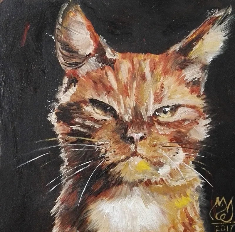 Рыжий кот. Картина маслом 15×15 см