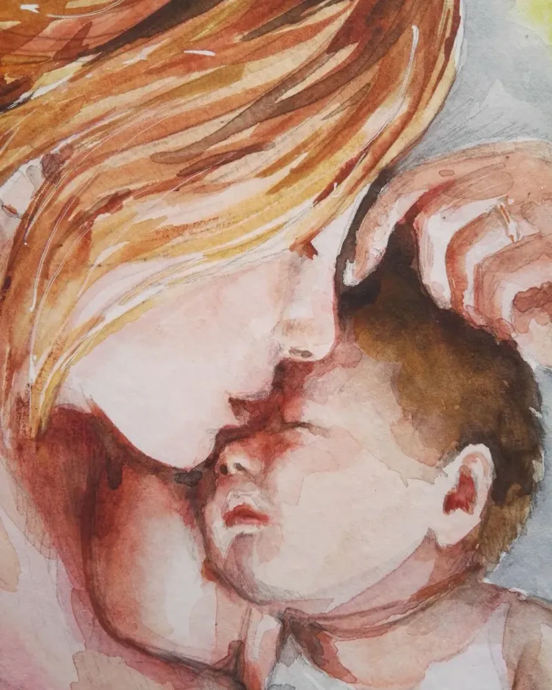 Мама с малышом. Акварель 20×30 см — 20×30 см