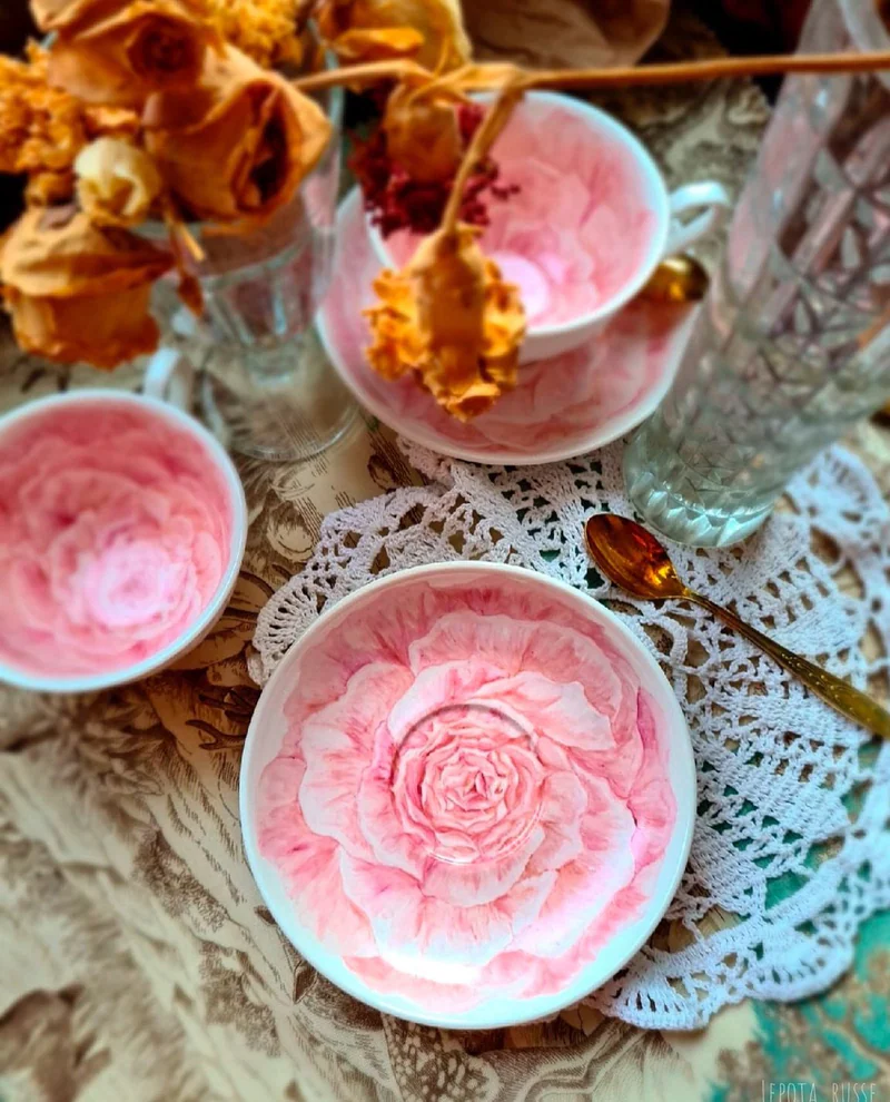 Чайная пара фарфоровая «Роза нежная»