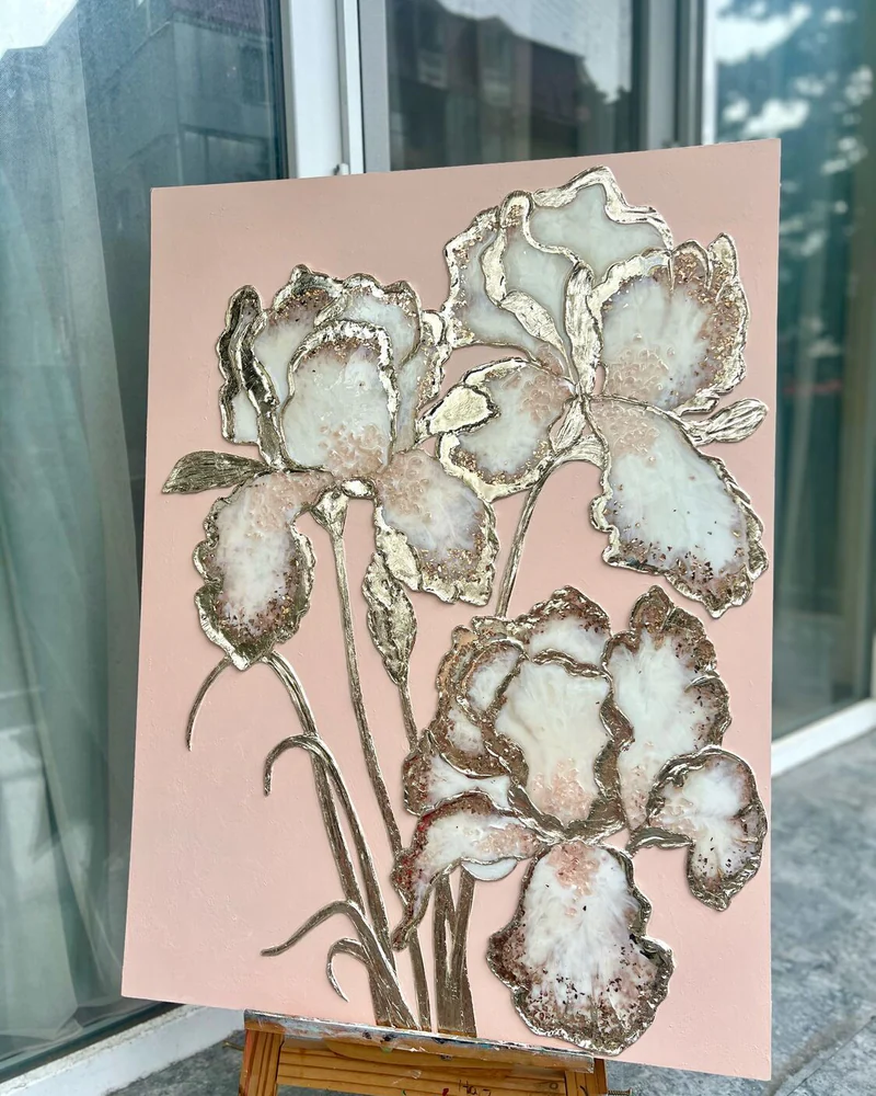 Картина «Ирисы» с золочением, 70×50 см
