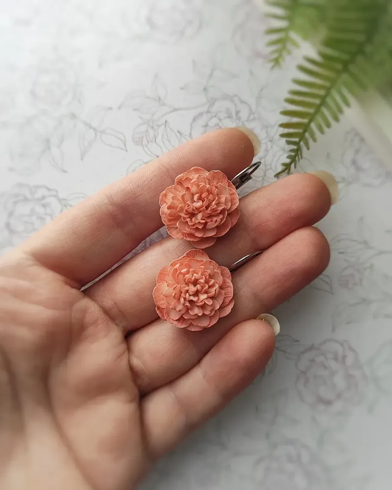 Серьги с пионами — Оранжевый
