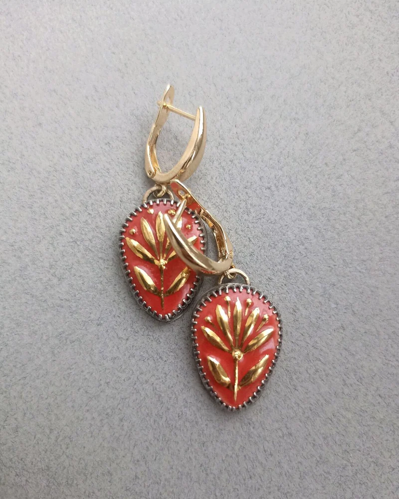 Серьги с авторской керамикой (красные)