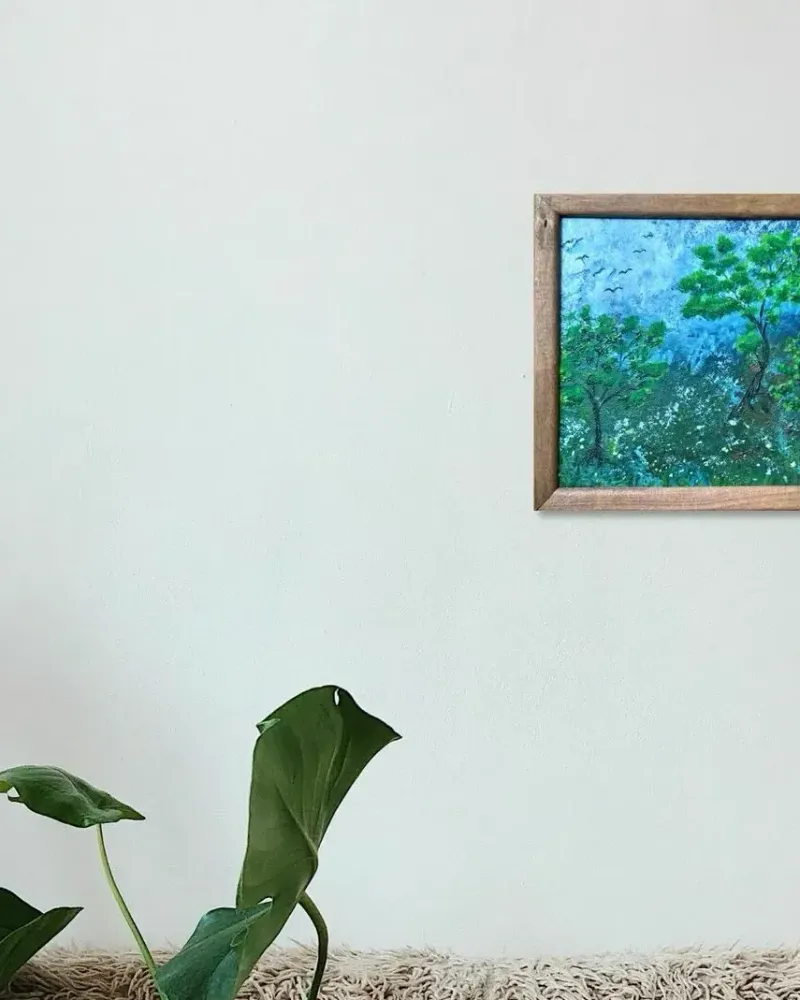 ЛЕТНЯЯ ПОЛЯНА. Пейзаж. Квадратная картина в деревянной раме — Оригинал