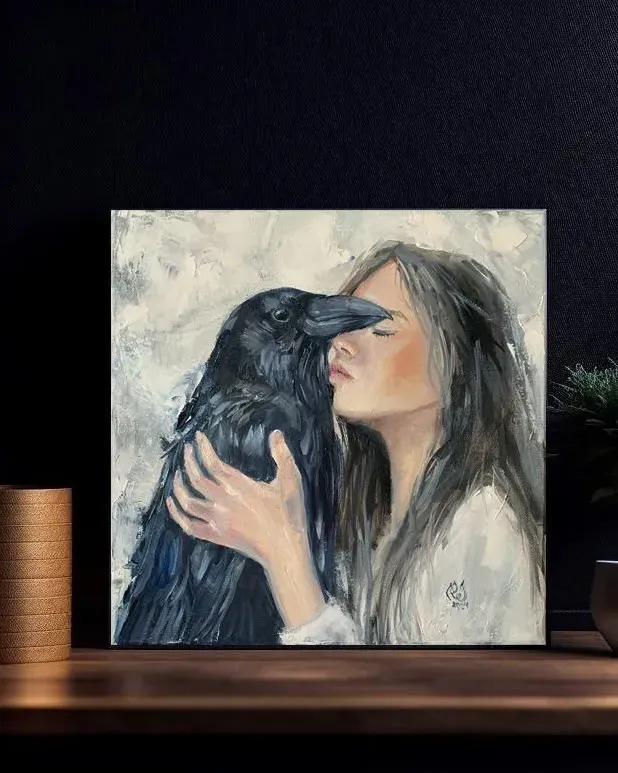 Ворон. Картина маслом 30×30 см — 30×30 см