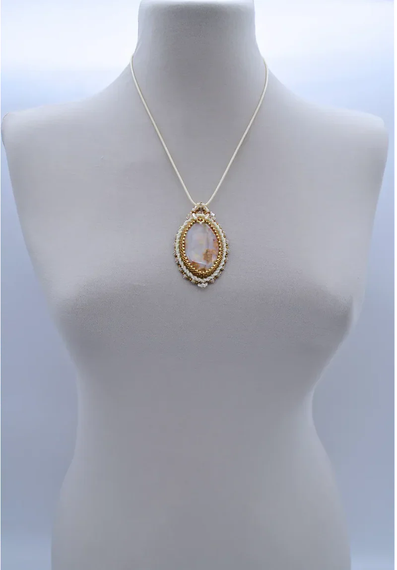 Кулон с агатом Сакура и Swarovski
