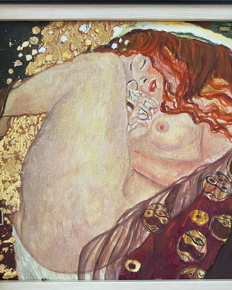 Копия маслом: Г. Климт «Даная», 37×37 см — Оригинал