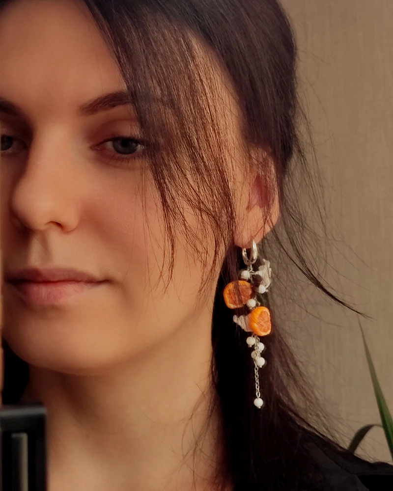 Серьги мандарины из полимерной глины ручной работы