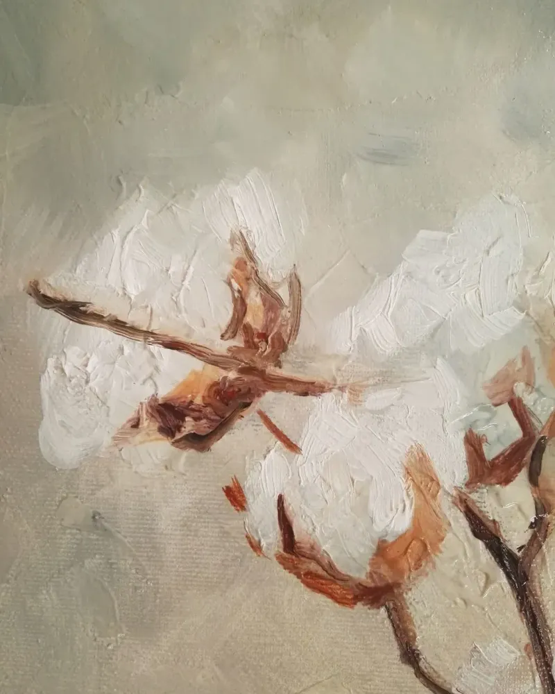 Заяц и хлопок в вазе. Картина маслом 35×50 см — 35×50 см