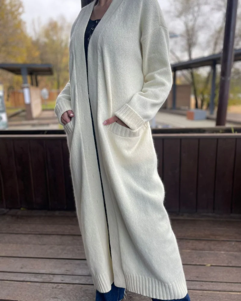 Вязаный длинный женский кардиган