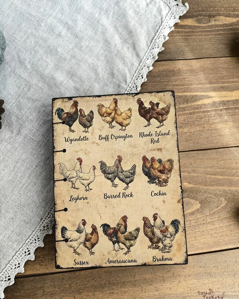 Деревянный блокнот А6 с коптским переплётом — Hens