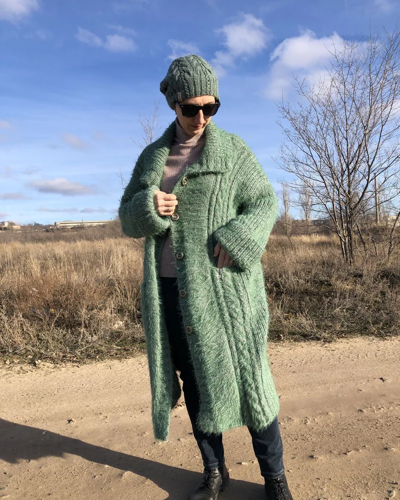 Зелёный Кардиган женский — Кардиган пальто