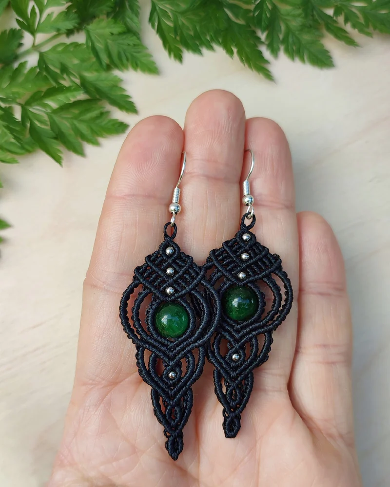 Серьги макраме «Жива» — чёрные
