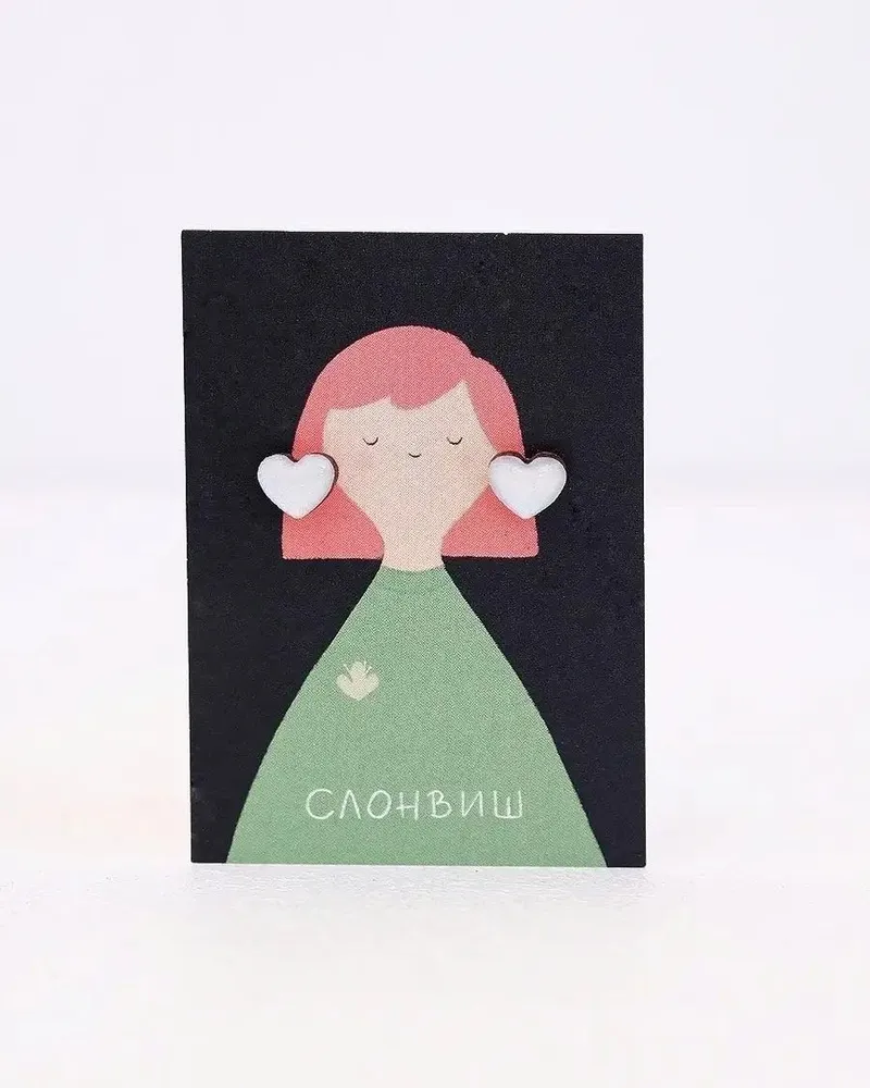 Серьги сердце для девочки деревянные — серебристый