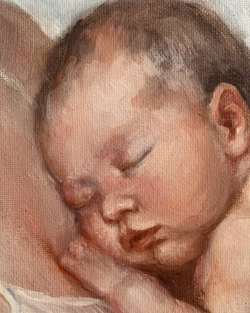 В маминых объятиях. Картина маслом 20×30 см — 20×30 см