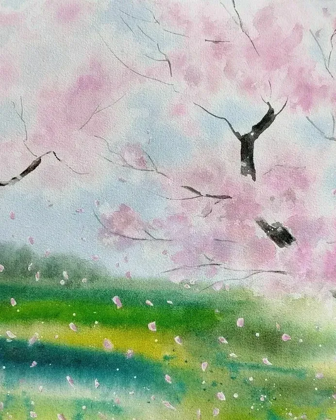 Цветущие деревья. Акварель — 30×40 см