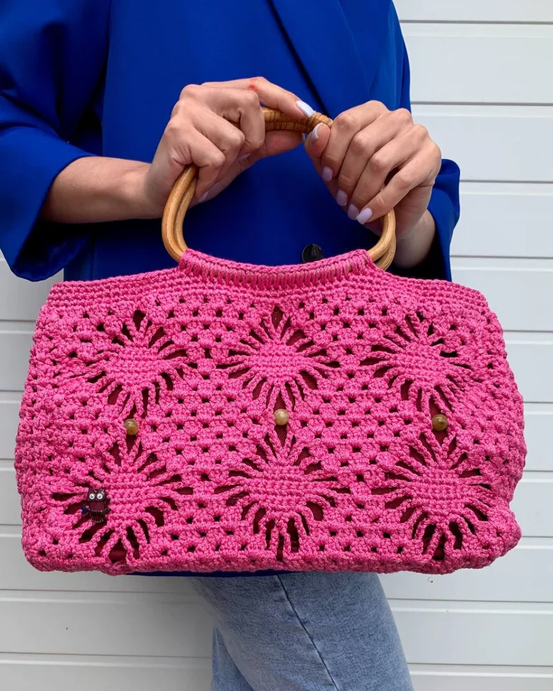 сумка крючком из шнура — розовый