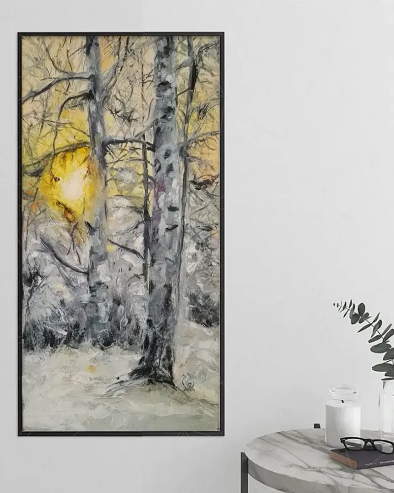 Зимнее солнце. Картина маслом 30×60 см — 30×60 см
