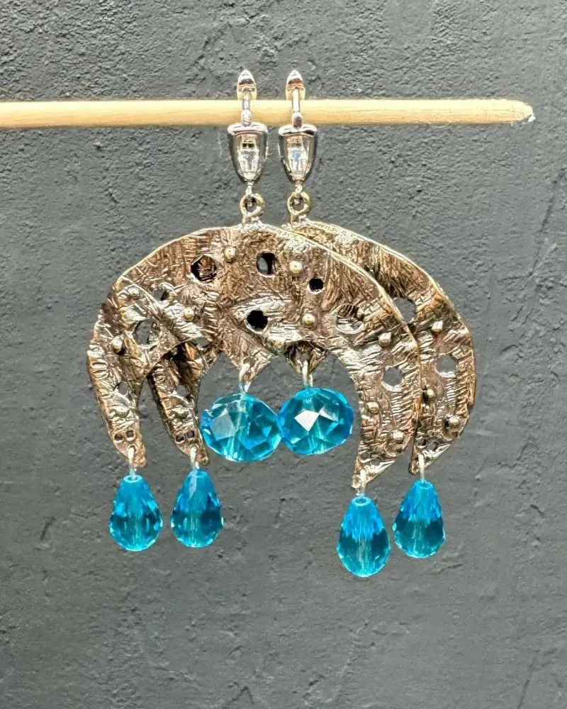 Серьги крупные лунница со стеклом