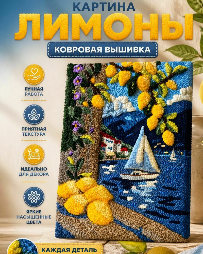 Синяя текстильная картина «Лимоны» — Основной экземпляр