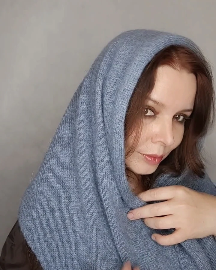 косынка вязаная теплая из ангоры — серо-голубая косынка