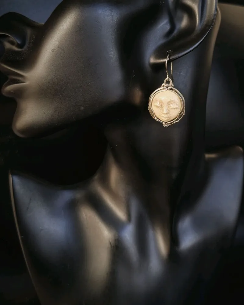 Серьги с керамическими лицами — Коричневый, Керамика 1