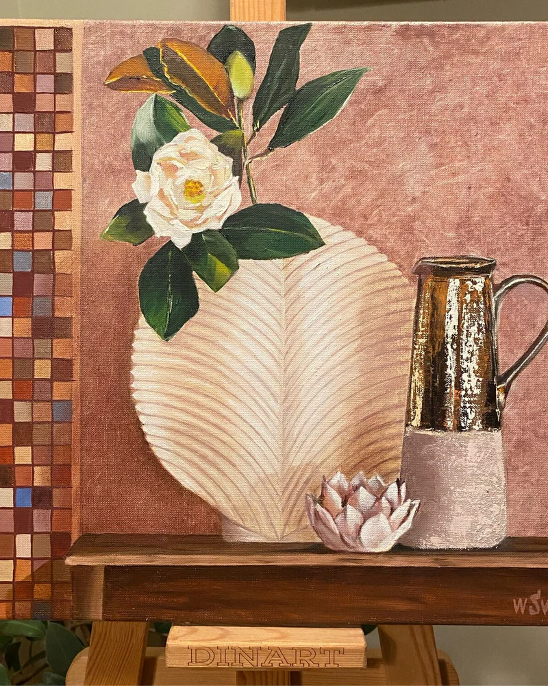 Картина маслом Натюрморт 40×40 см. цветы. Мозаика. Цветы — Оригинал