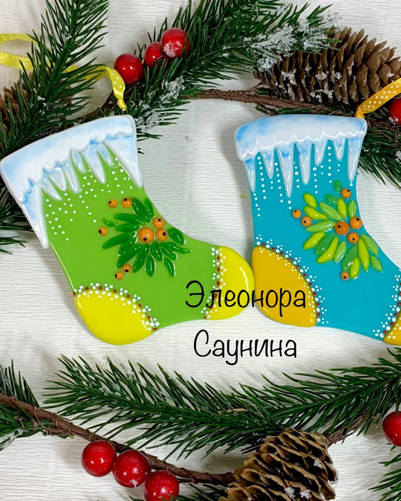 Елочное украшение Новогодний носок Стекло Фьюзинг